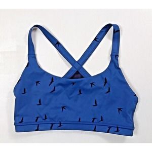Oiselle Hi Twenty Sports Running Bra Size 8 Lapis Flying Birds Print Blue
